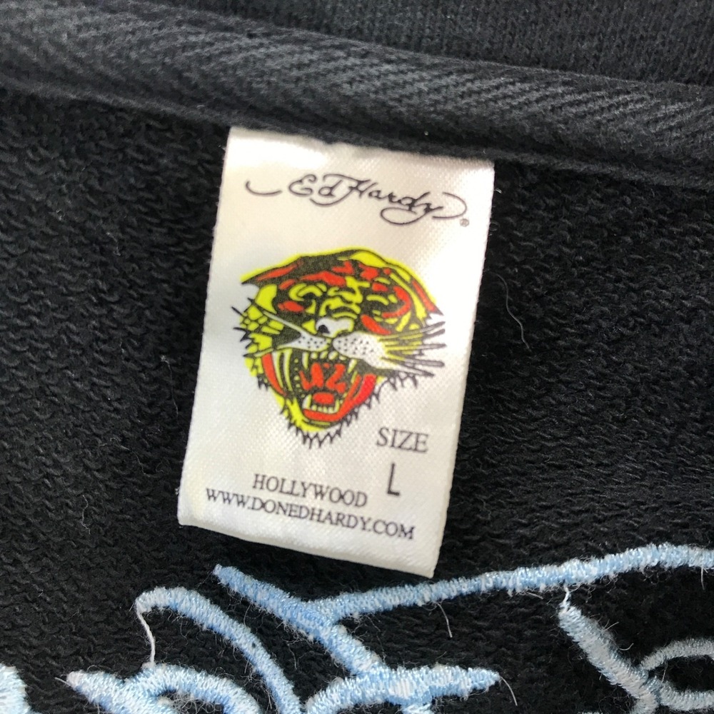 Vintage Y2K Ed Hardy Jacket Womens Large Black Embroidered Skull Love Kills Zip - Picture 9 of 16